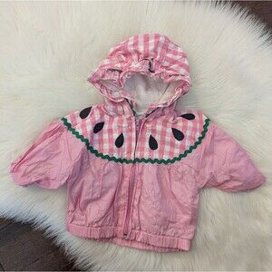 Vintage 90s Carter's Baby Windbreaker Pink Watermelon Hooded Jacket 0-6 Months